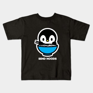 Penguin Bird Send Noods Food Noodles Pho Ramen Funny Animal Bambu Brand Kids T-Shirt